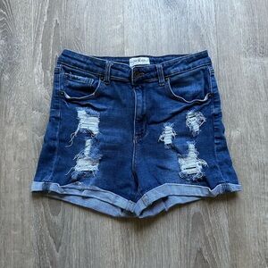 Skinny Fries Vintage Denim Casual Blue Distressed Jean‎ Shorts Size Large